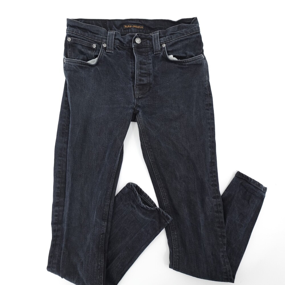 Nudie Jeans Co Mens 32 Black Skinny Mid rise Dark wash Button Fly